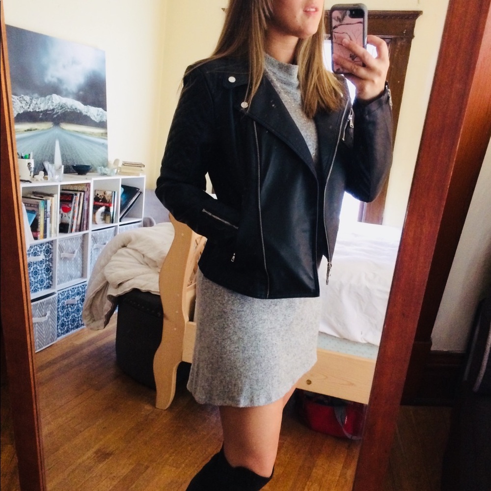 NWT Express vegan leather quilted motto jacket